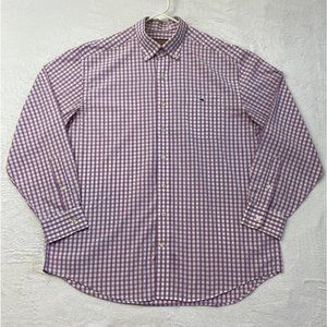 Vineyard Vines Mens Shirt L Tucker Pink White Check Plaid Long Sleeve Button